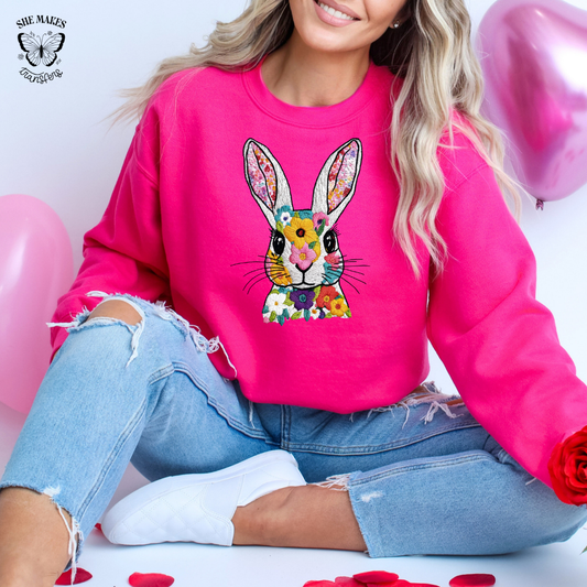 Floral Faux Embroidery Bunny