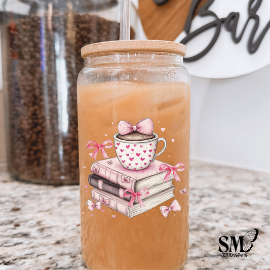 pink coffee and books- uv cup decal