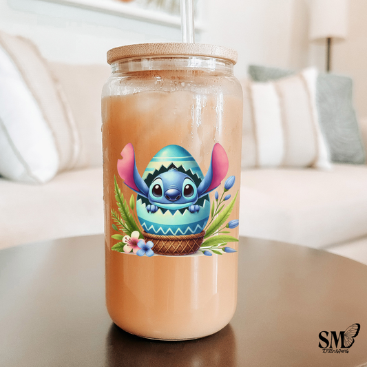 Blue Big Eared Cartoon Inside Easter Egg- cup decal