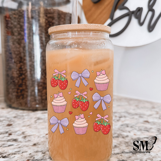 Strawberries Cupcakes And Bows - uv cup decal