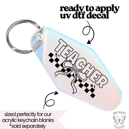 Teacher Bow - Black - keychain uv dtf