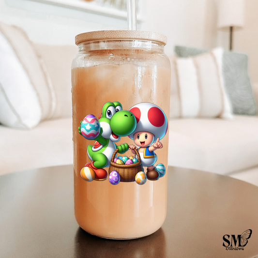 Green Dino And Mushroom Hat Easter Eggs- cup decal