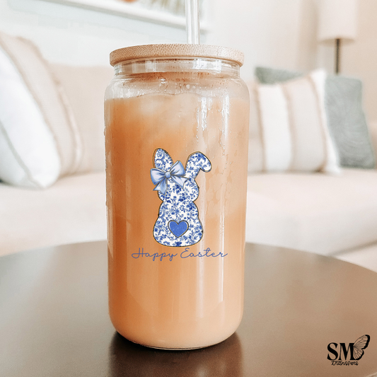 Blue Floral Easter Bunny- cup decal