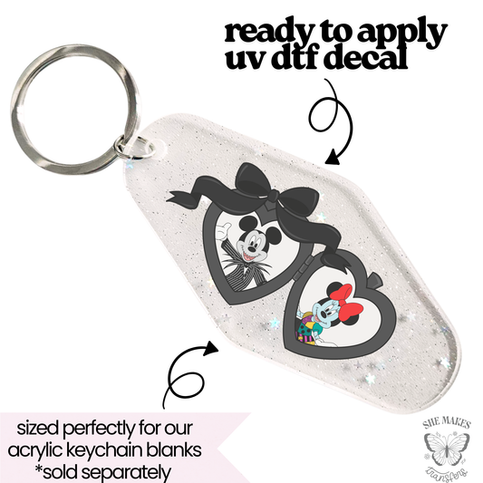 Halloween Mouse Ears & Girl Mouse Black Locket - keychain uv dtf