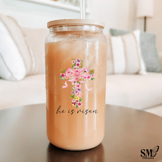 He Is Risen Floral Cross- cup decal