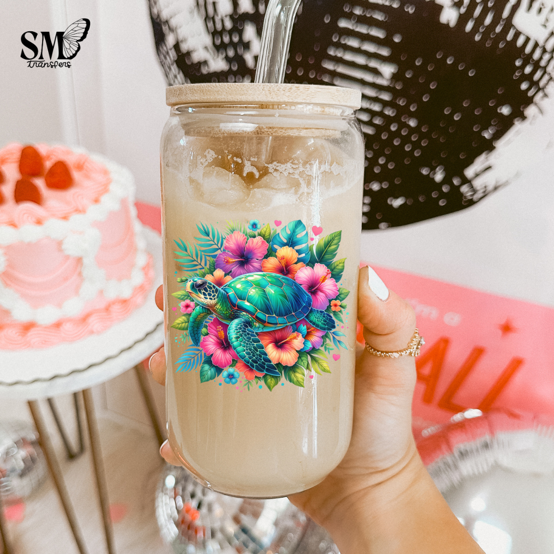 Floral Sea Turtle- Cup Decal