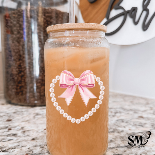 pearl heart bow- uv cup decal