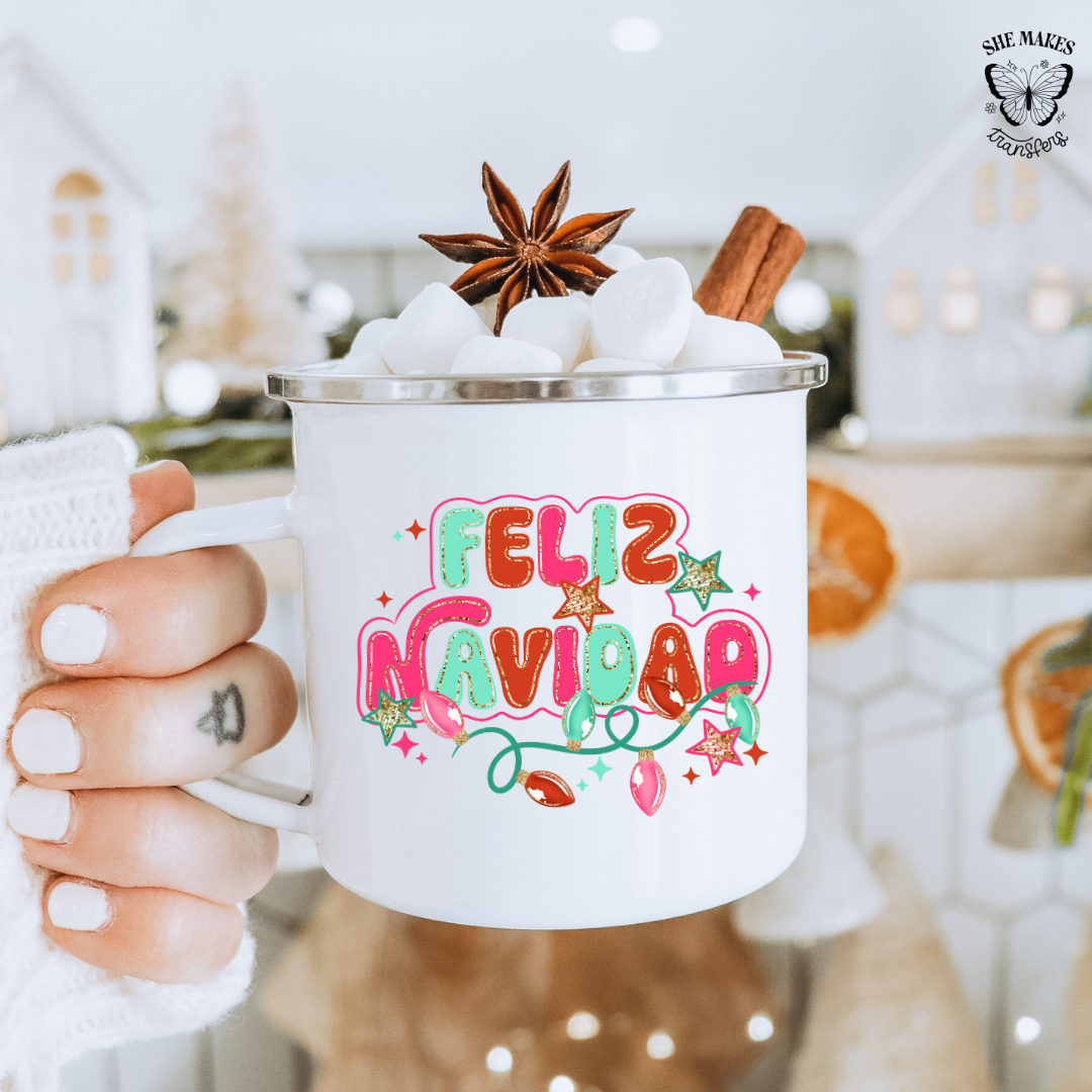 Feliz Navidad Glitter Lights -  cup decal
