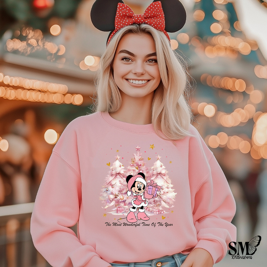 Christmas Outfit Pink Girl Mouse & Pink Xmas Trees