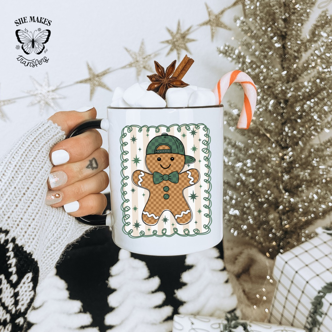 Green Checkered - Gingerbread Cup Decal