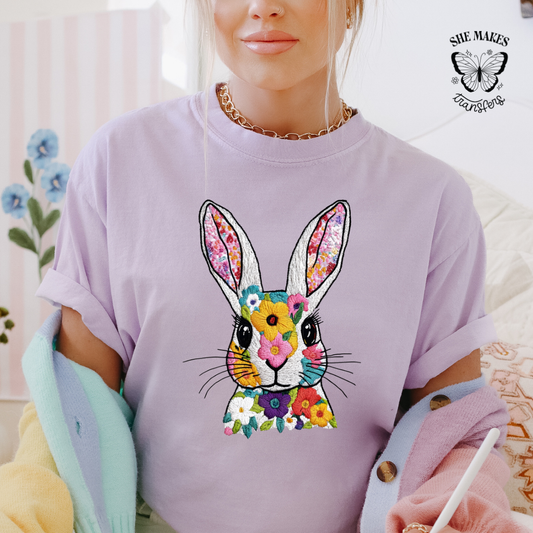 Floral Faux Embroidery Bunny