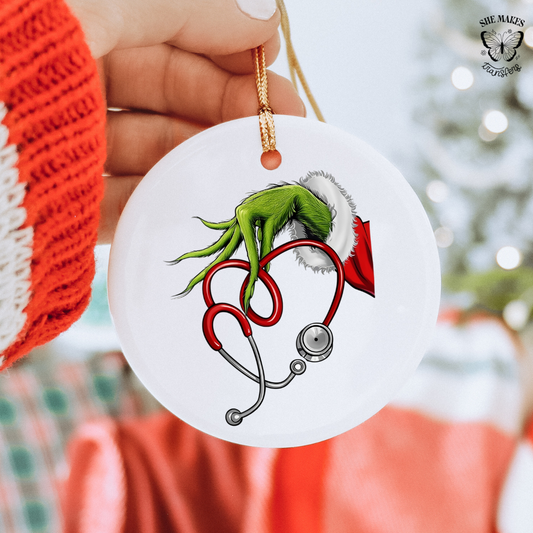 Green Guy Christmas Nurse - Ornament Decal