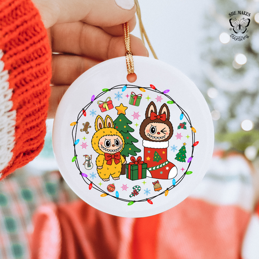 Christmas Lights And Bunnies Duo - Ornament Decal