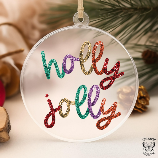 Colourful Glitter Holly Jolly - Ornament Decal