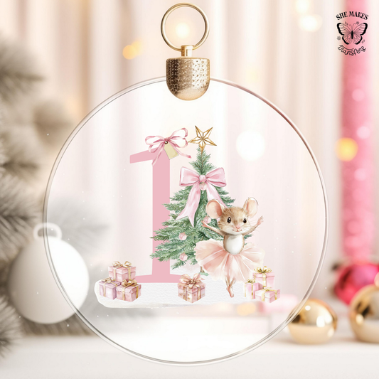 Ballerina Mouse Pink Number One - Ornament Decal