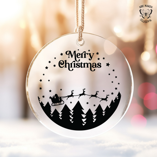 Santa And Reindeers Black Silhouette - Ornament Decal