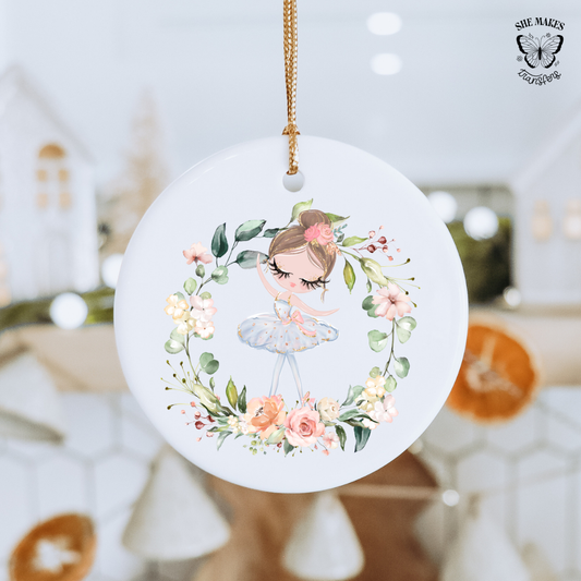 Watercolor Floral Wreath Ballerina - Ornament Decal