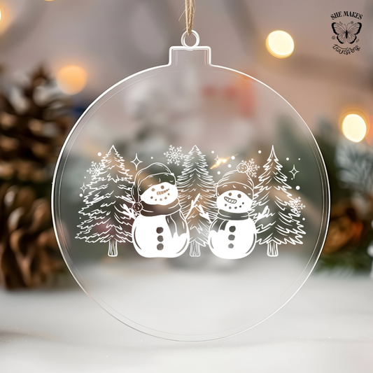 Snowmen And Trees - White - Ornament Decal