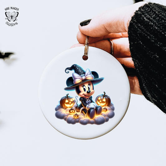 Witch Hat Girl Mouse & Pumpkins - Ornament Decal