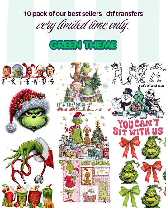 10 Pack of DTF Transfers - GREEN THEME