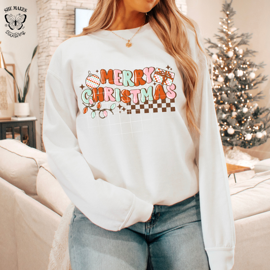 Soft Mint Checkered Merry Christmas