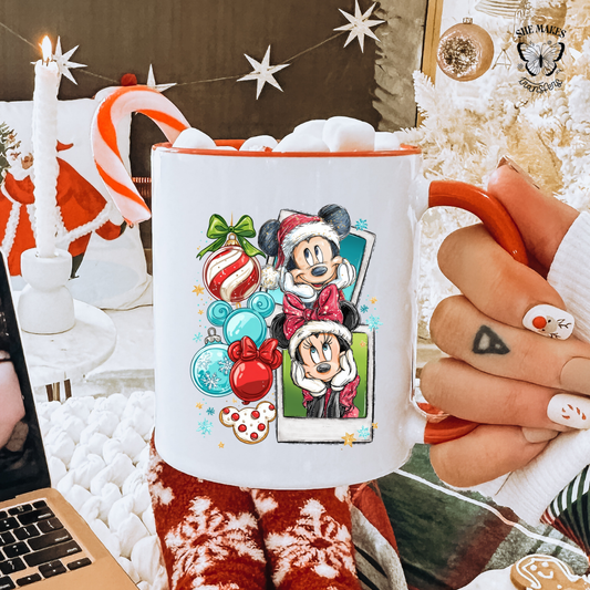 Christmas Mouse Couple Polaroids - cup decal