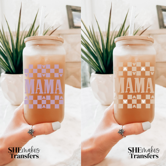 Checkered Mama with mouse ears cup decal