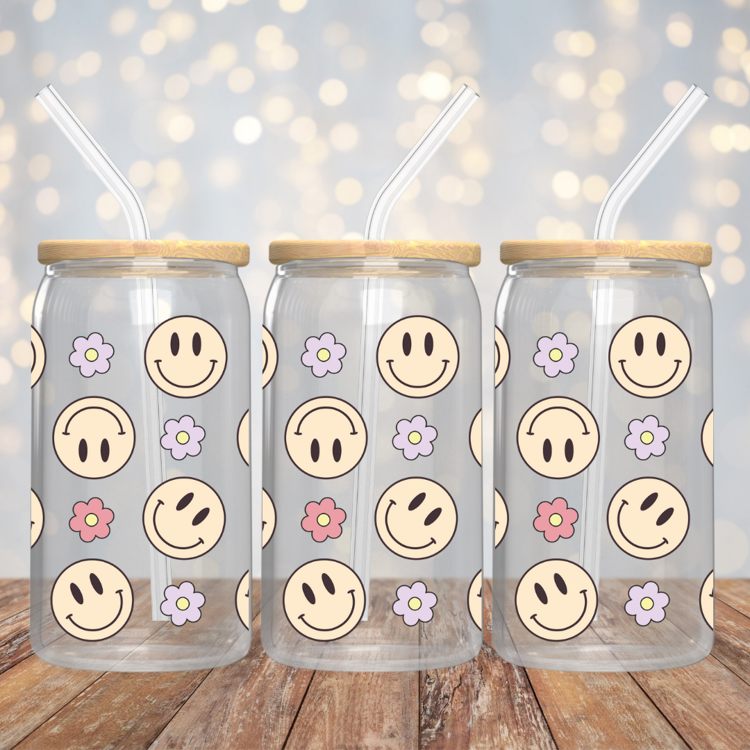Smiley Face and Flowers Cup Wrap