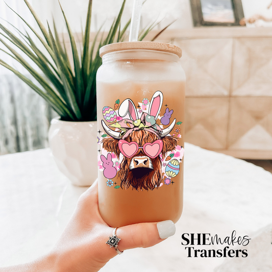 Easter Highland Cow cup decal