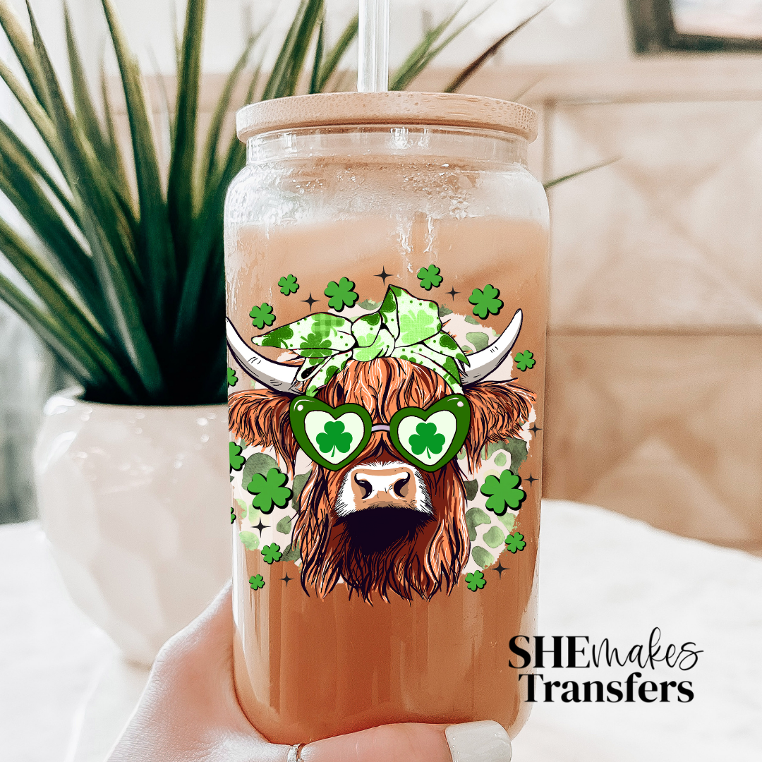 St. Patty’s Highland Cow cup decal