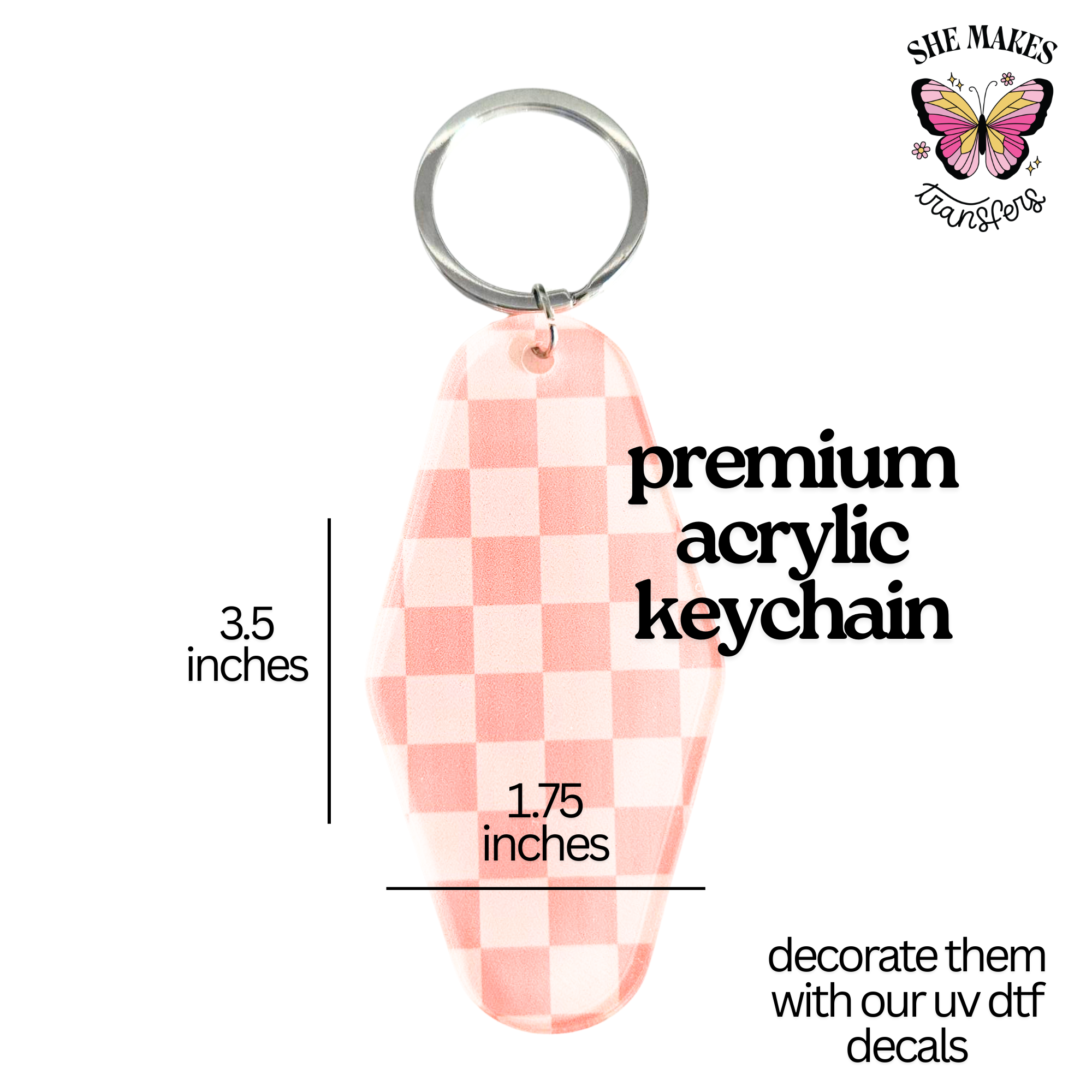 Pink Keychains Transparent Pink Checkered - Key Chain Blank – SHEmakes Transfers