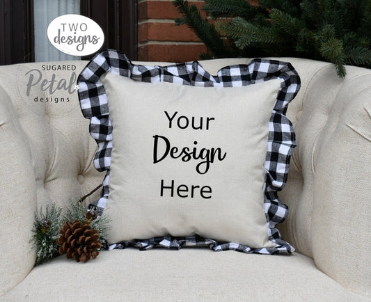 White/Black Plaid Trim Pillow Cases